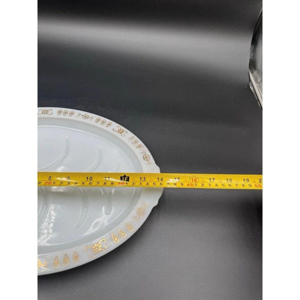 VINTAGE FIRE KING 14.5” OVAL FOOTED MEAT PLATTER TREE OF LIFE MILK GLASS